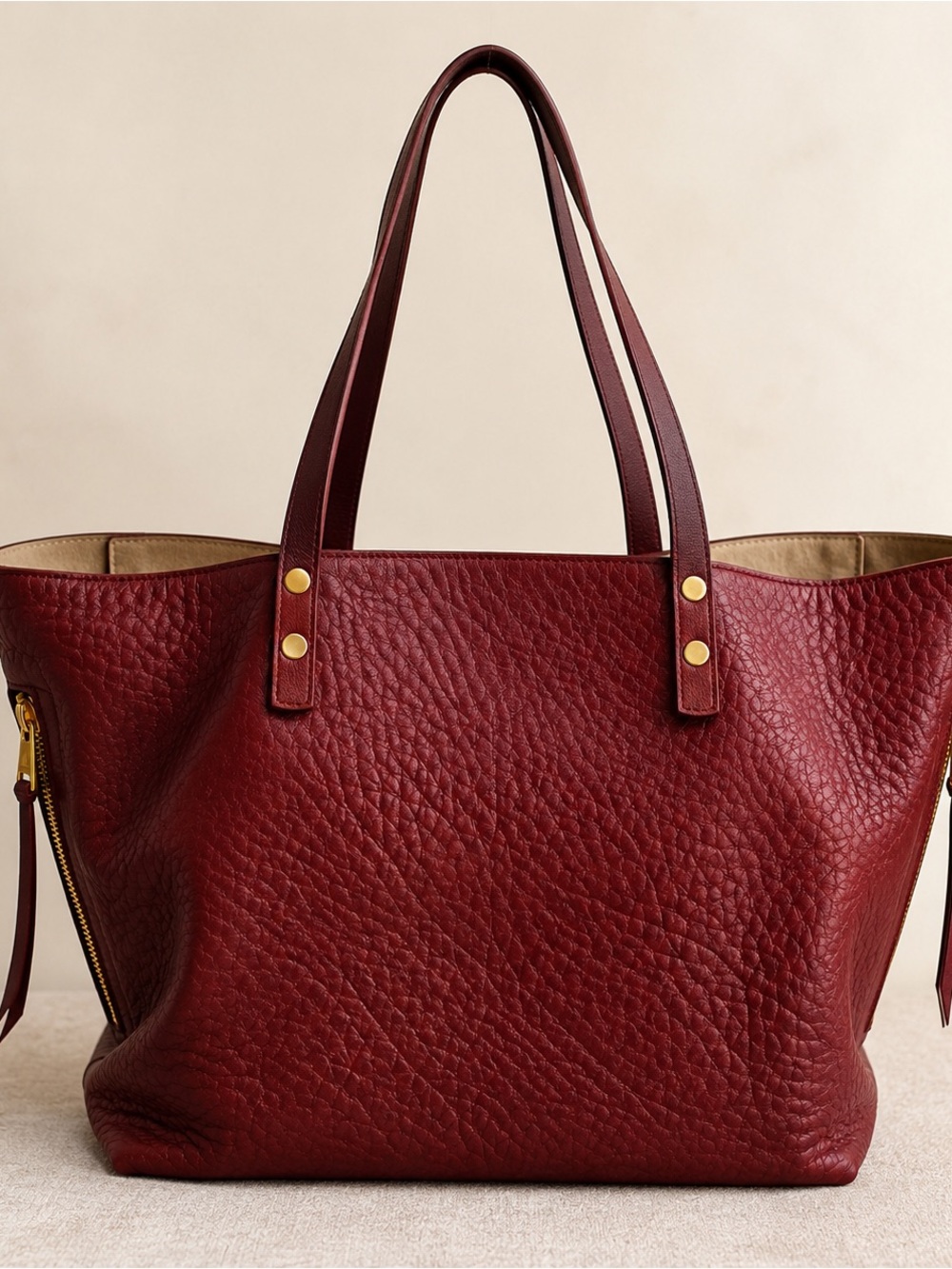 Chloé Dilan Burgundy Pebbled Leather Large Tote Bag